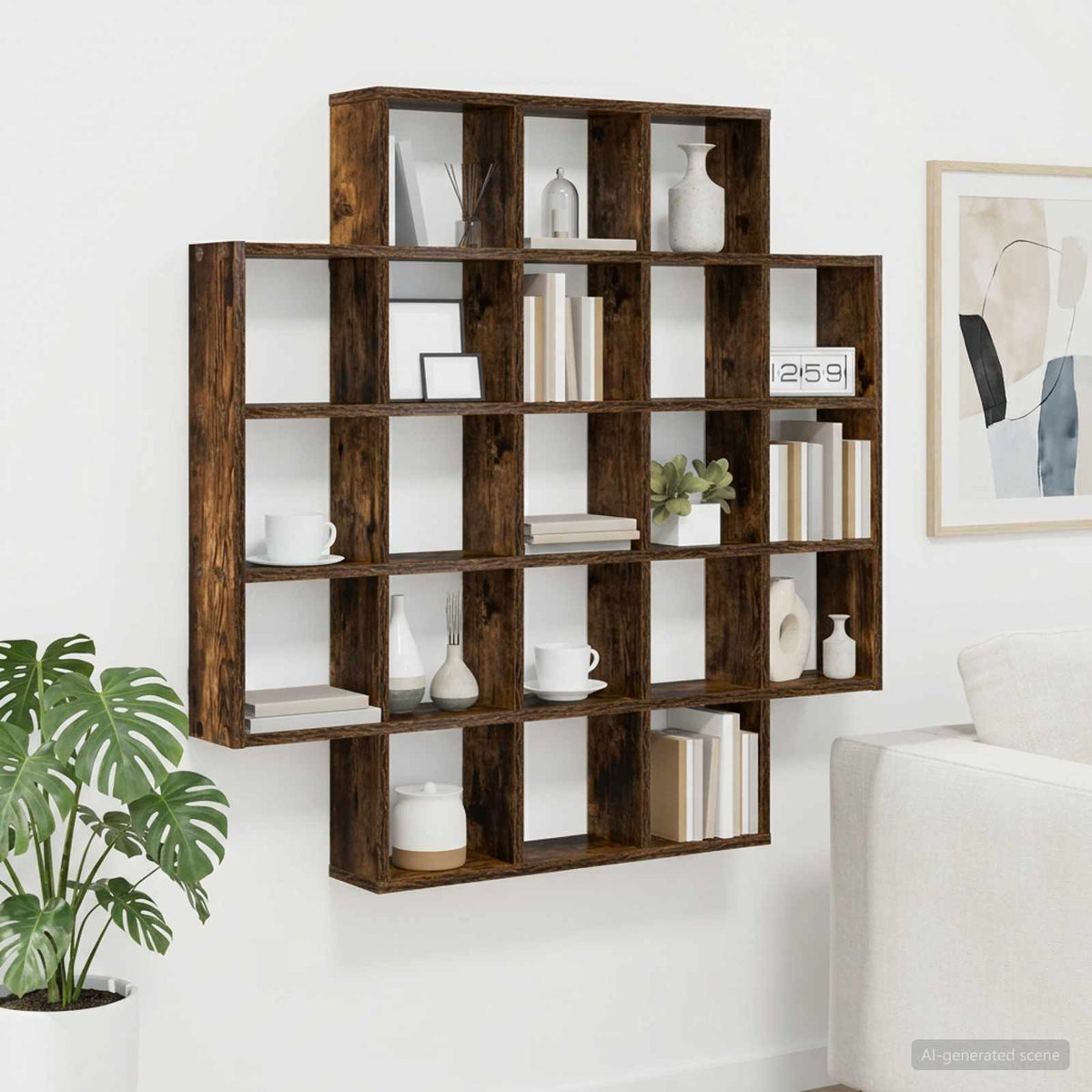 Wandplank Gerookt eiken 100 x 13 x 100 cm Bewerkt hout is nu te koop bij PeponiXL, paradijselijk wonen!