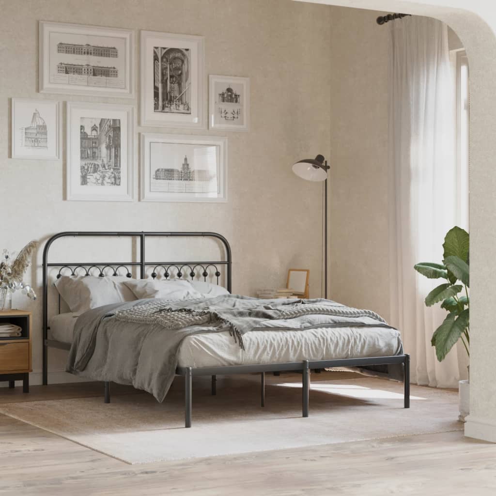 Bedframe met hoofdbord metaal zwart 135x190 cm is nu te koop bij PeponiXL, paradijselijk wonen!