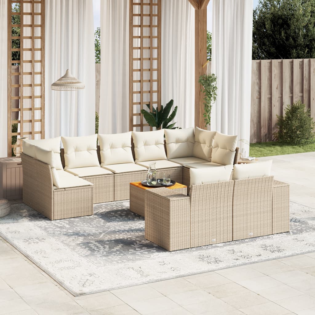 10-delige Loungeset met kussens poly rattan beige is nu te koop bij PeponiXL, paradijselijk wonen!