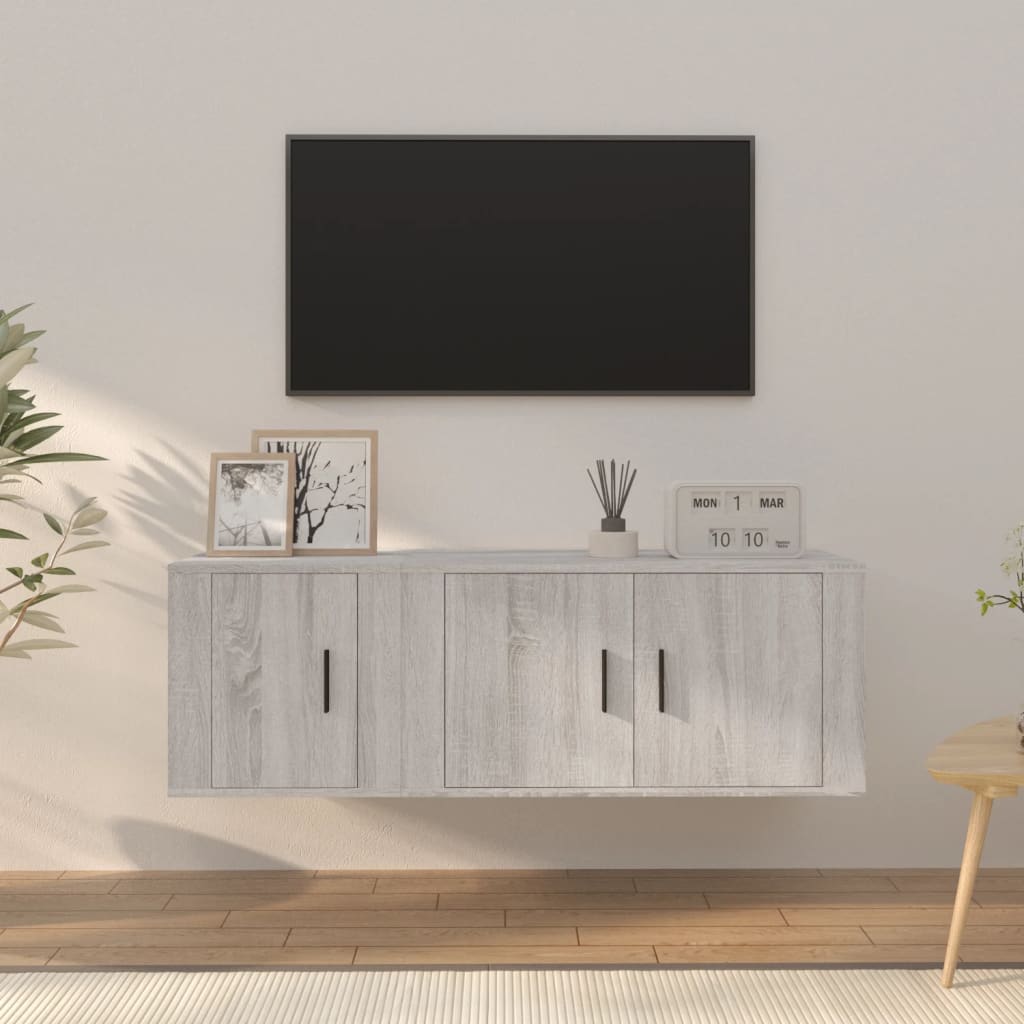 2-delige Tv-meubelset bewerkt hout grijs sonoma eikenkleurig is nu te koop bij PeponiXL, paradijselijk wonen!