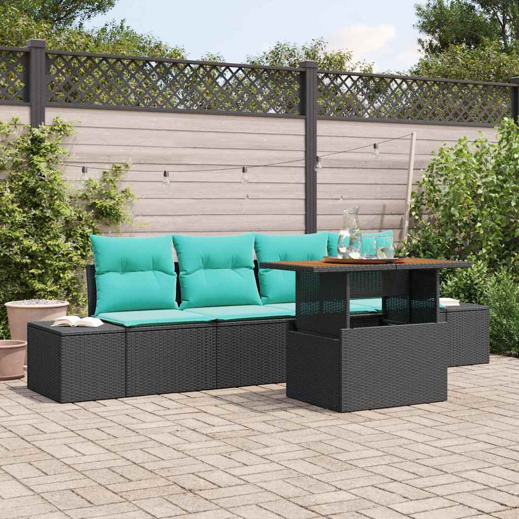 Tuin Sofa Set 5 st Zwart Poly riet is nu te koop bij PeponiXL, paradijselijk wonen!