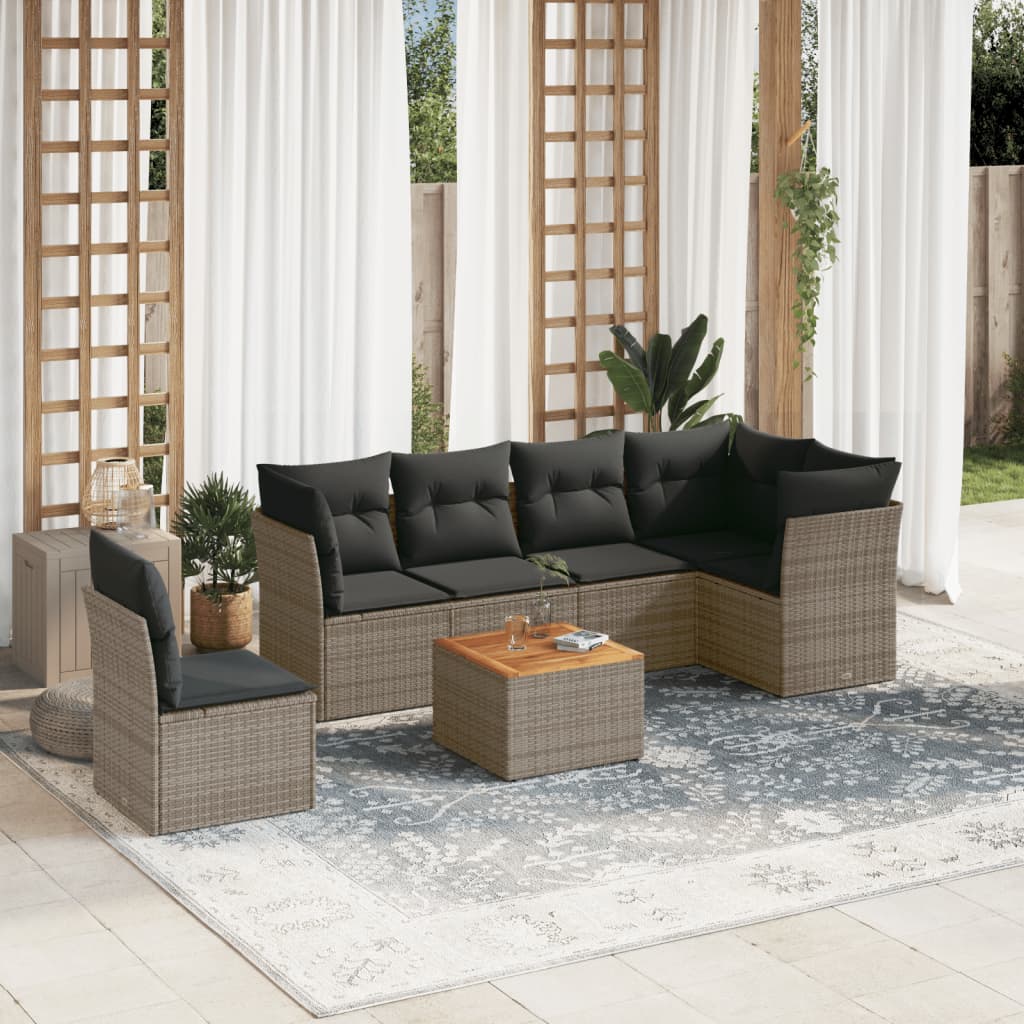 7-delige Loungeset met kussens poly rattan grijs is nu te koop bij PeponiXL, paradijselijk wonen!
