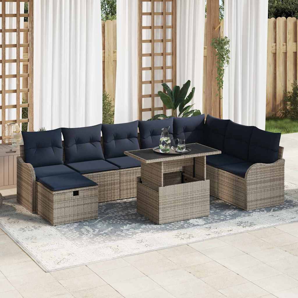 Tuin Sofa Set 9 st Grijs poly rattan is nu te koop bij PeponiXL, paradijselijk wonen!