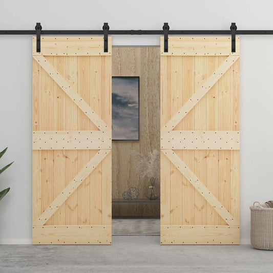 Schuifdeur 2 pcs Naturel en Zwart Massief grenenhout is nu te koop bij PeponiXL, paradijselijk wonen!