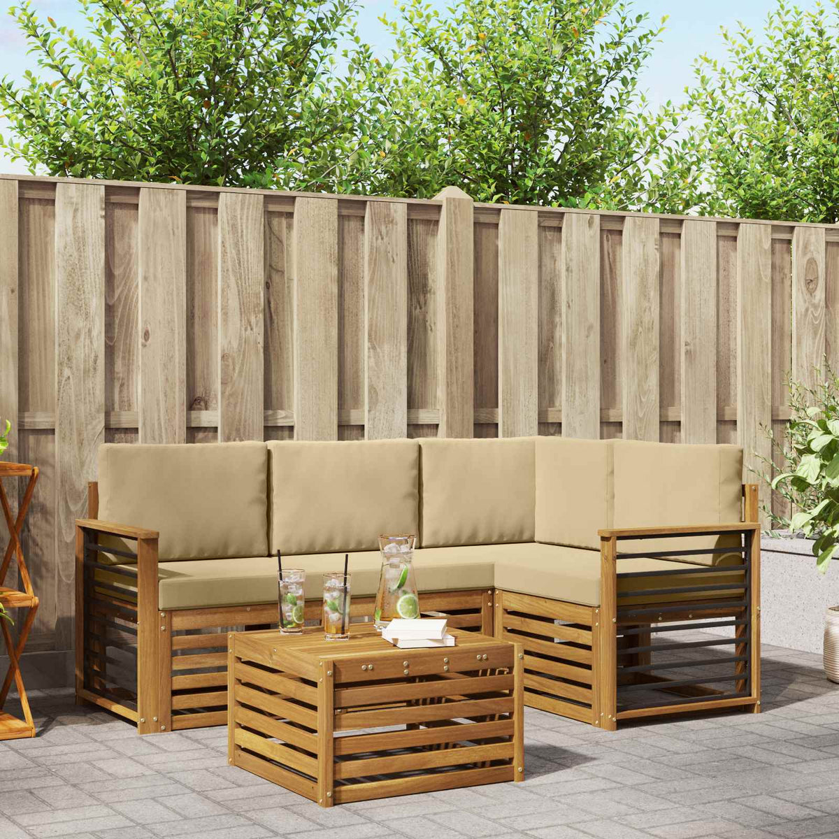 Buiten bankenset met kussen 5 pcs Natuurlijk en Beige is nu te koop bij PeponiXL, paradijselijk wonen!