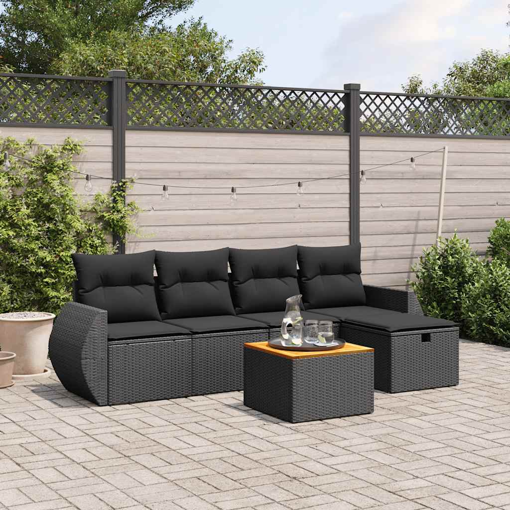 6-delige Loungeset met kussens poly rattan zwart is nu te koop bij PeponiXL, paradijselijk wonen!