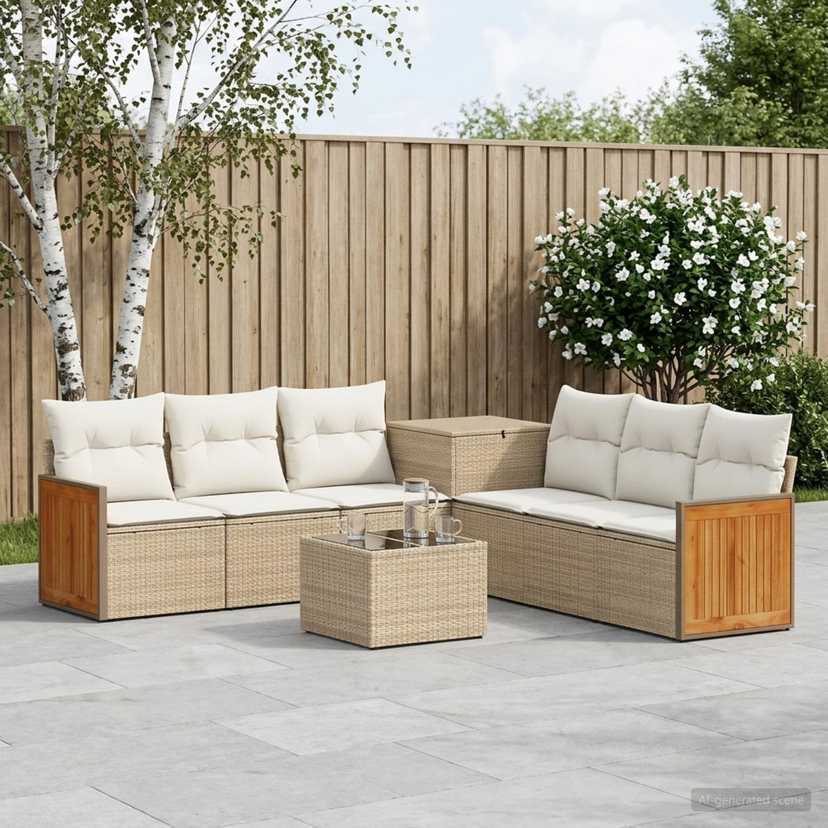 Bankstel 8 st Beige en Crème Wit Poly Rattan en Staal is nu te koop bij PeponiXL, paradijselijk wonen!