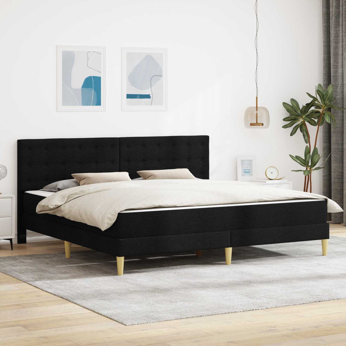 Bedframe met matras met hoofdeinde Zwart 180 x 200 cm Stof is nu te koop bij PeponiXL, paradijselijk wonen!