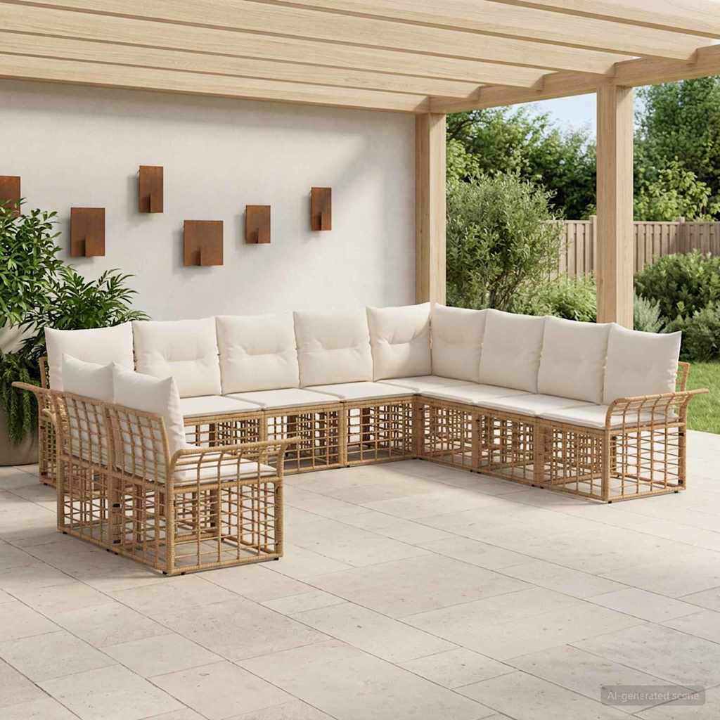 Buiten bankenset 10 pcs Natuurlijk en Crème Wit Polyester is nu te koop bij PeponiXL, paradijselijk wonen!