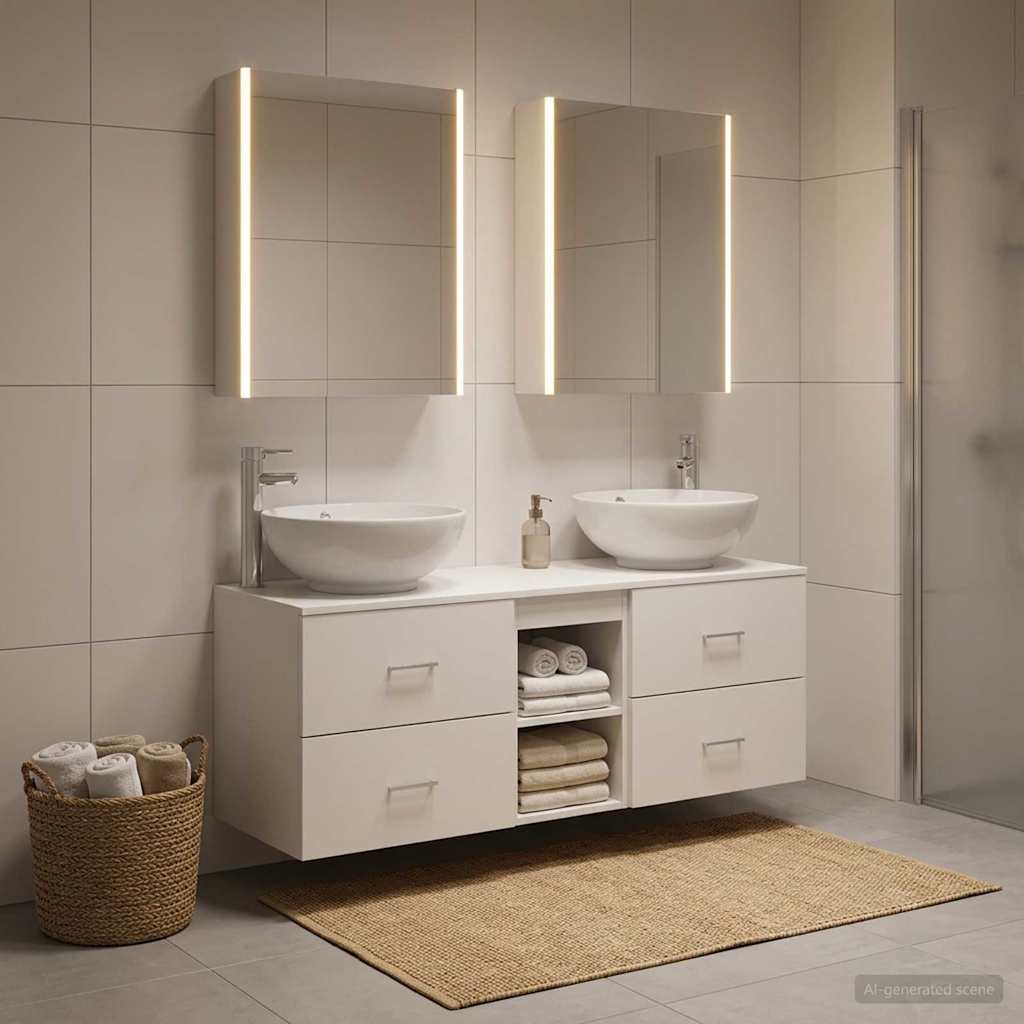 Badkamermeubelset 5 st Wit Bewerkt hout en glas is nu te koop bij PeponiXL, paradijselijk wonen!
