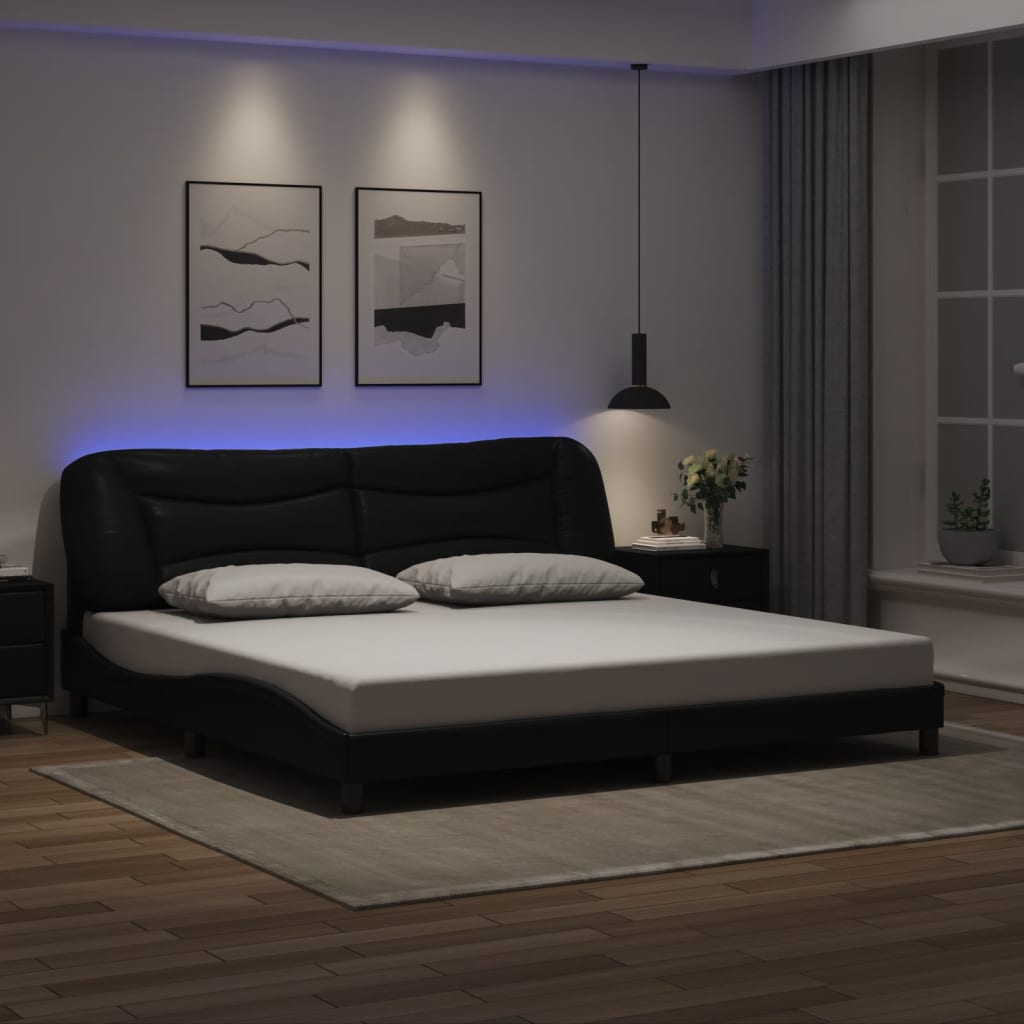 Bedframe met LED zonder matras "Hvar" zwart 200x200 cm is nu te koop bij PeponiXL, paradijselijk wonen!