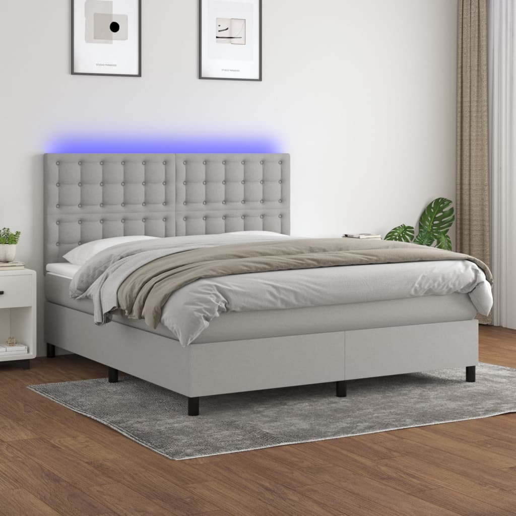 Boxspring met matras en LED stof lichtgrijs 160x200 cm is nu te koop bij PeponiXL, paradijselijk wonen!