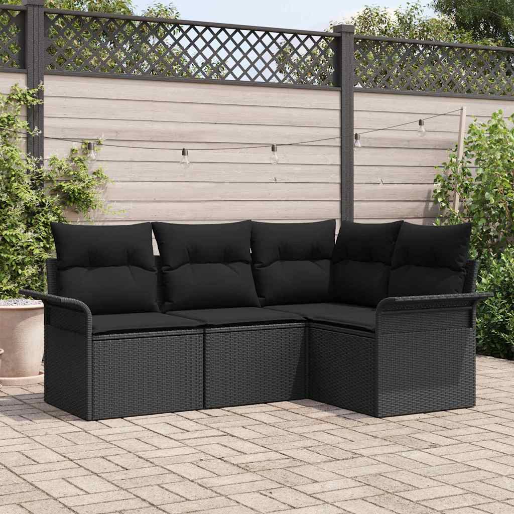 Tuin Sofa Set met opslag 4 pcs Zwart poly rattan is nu te koop bij PeponiXL, paradijselijk wonen!