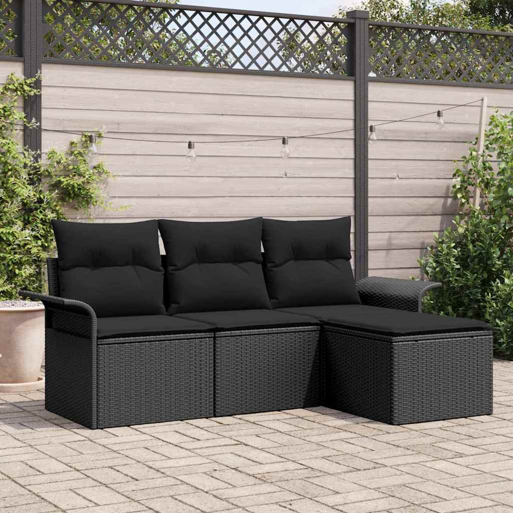 Bankstel met kussen 4 pcs Zwart poly rattan is nu te koop bij PeponiXL, paradijselijk wonen!