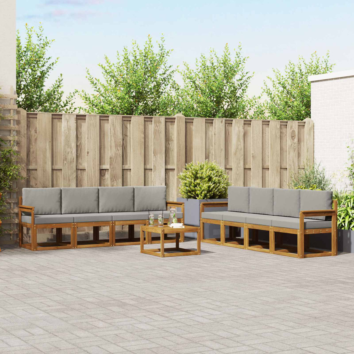 Buiten bankenset met kussen 9 pcs Natuurlijk en Lichtgrijs is nu te koop bij PeponiXL, paradijselijk wonen!