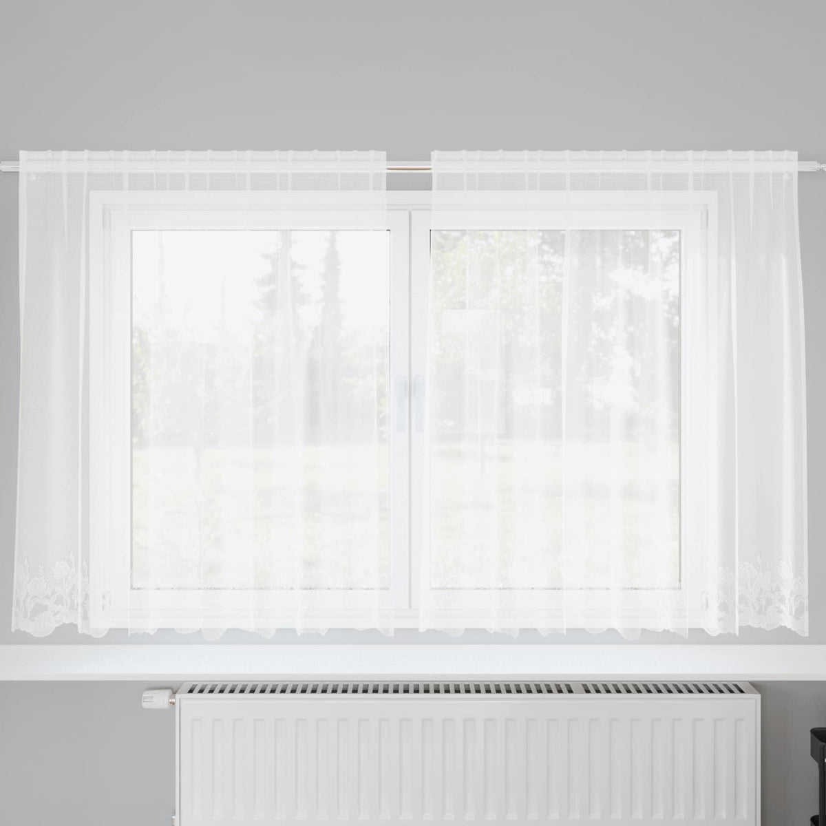 Kantgordijn met gordijnen Bloemen Wit 140 x 200 cm Polyester is nu te koop bij PeponiXL, paradijselijk wonen!