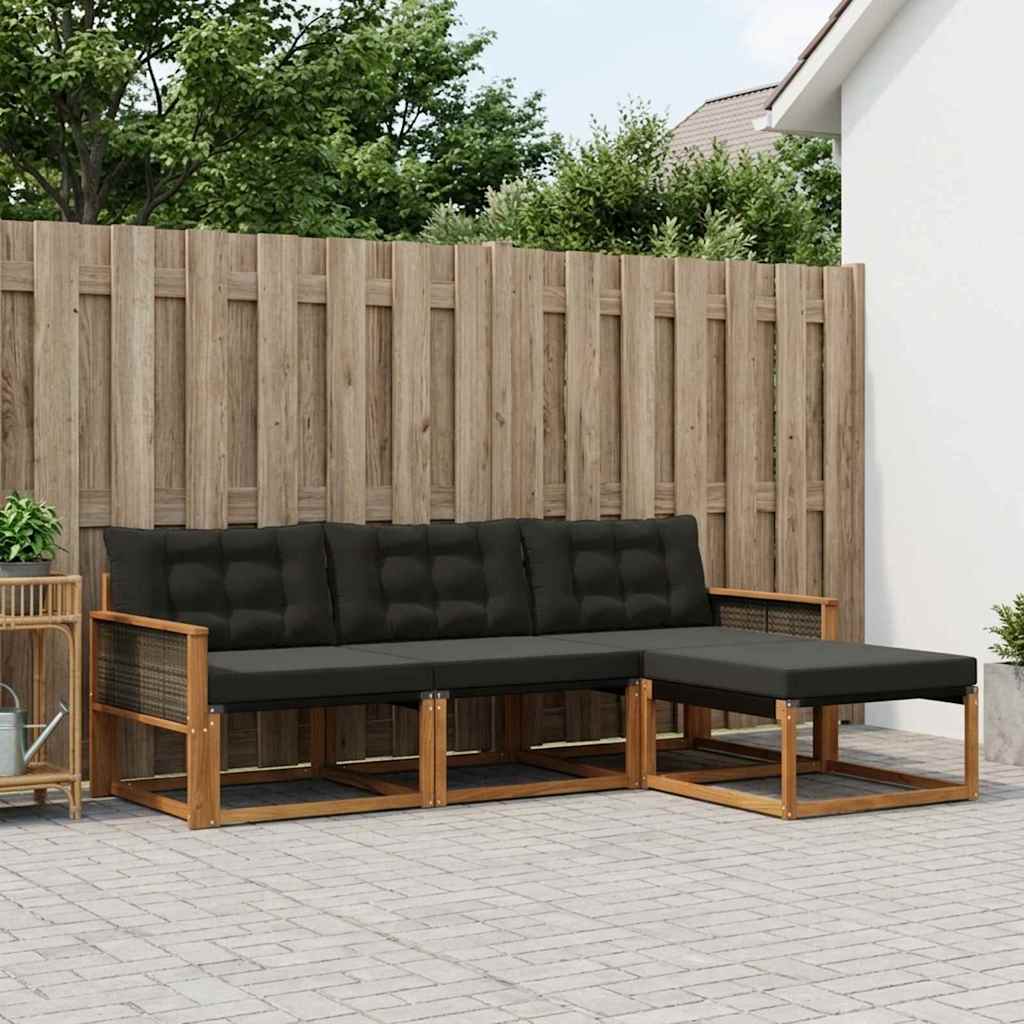 Buiten bankenset met kussen 4 pcs Naturel en Zwart is nu te koop bij PeponiXL, paradijselijk wonen!