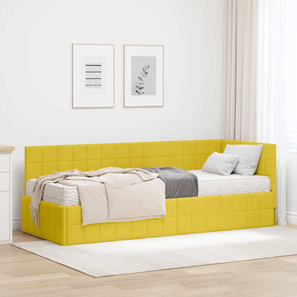 Hoekbedframe met Matras met hoofdeinde 2 pcs Geel Fluweel is nu te koop bij PeponiXL, paradijselijk wonen!