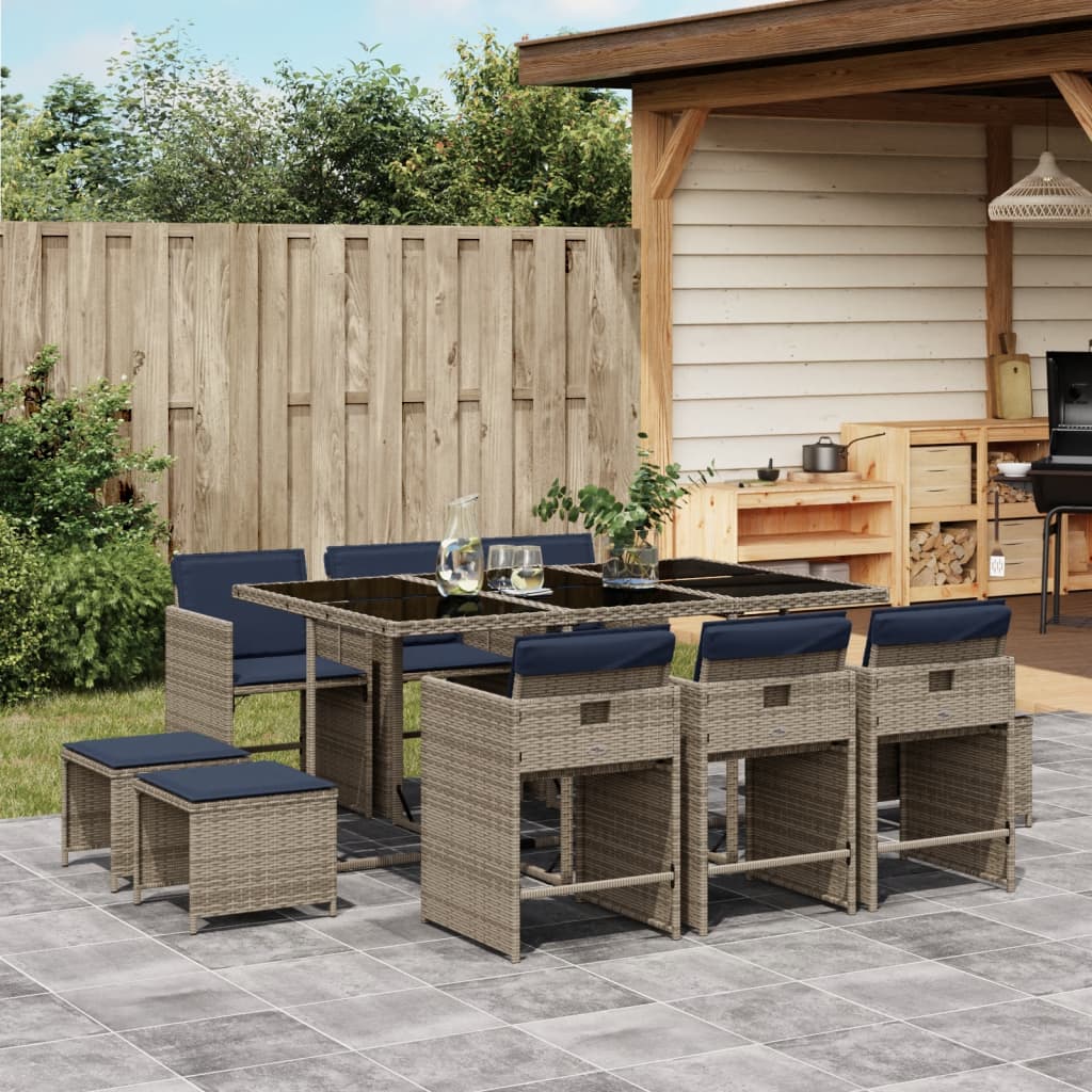 11-delige tuinset met kussens, grijs polyrotan is nu te koop bij PeponiXL, paradijselijk wonen!