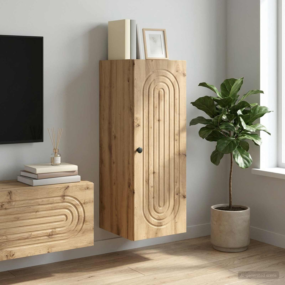 Wandkast 33 x 34,5 x 90 cm Bewerkt hout Artisanaal eiken is nu te koop bij PeponiXL, paradijselijk wonen!
