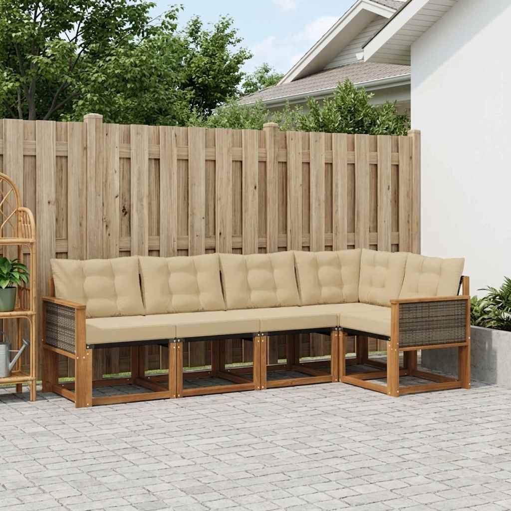 Buiten bankenset met kussen 5 pcs Natuurlijk en Beige is nu te koop bij PeponiXL, paradijselijk wonen!