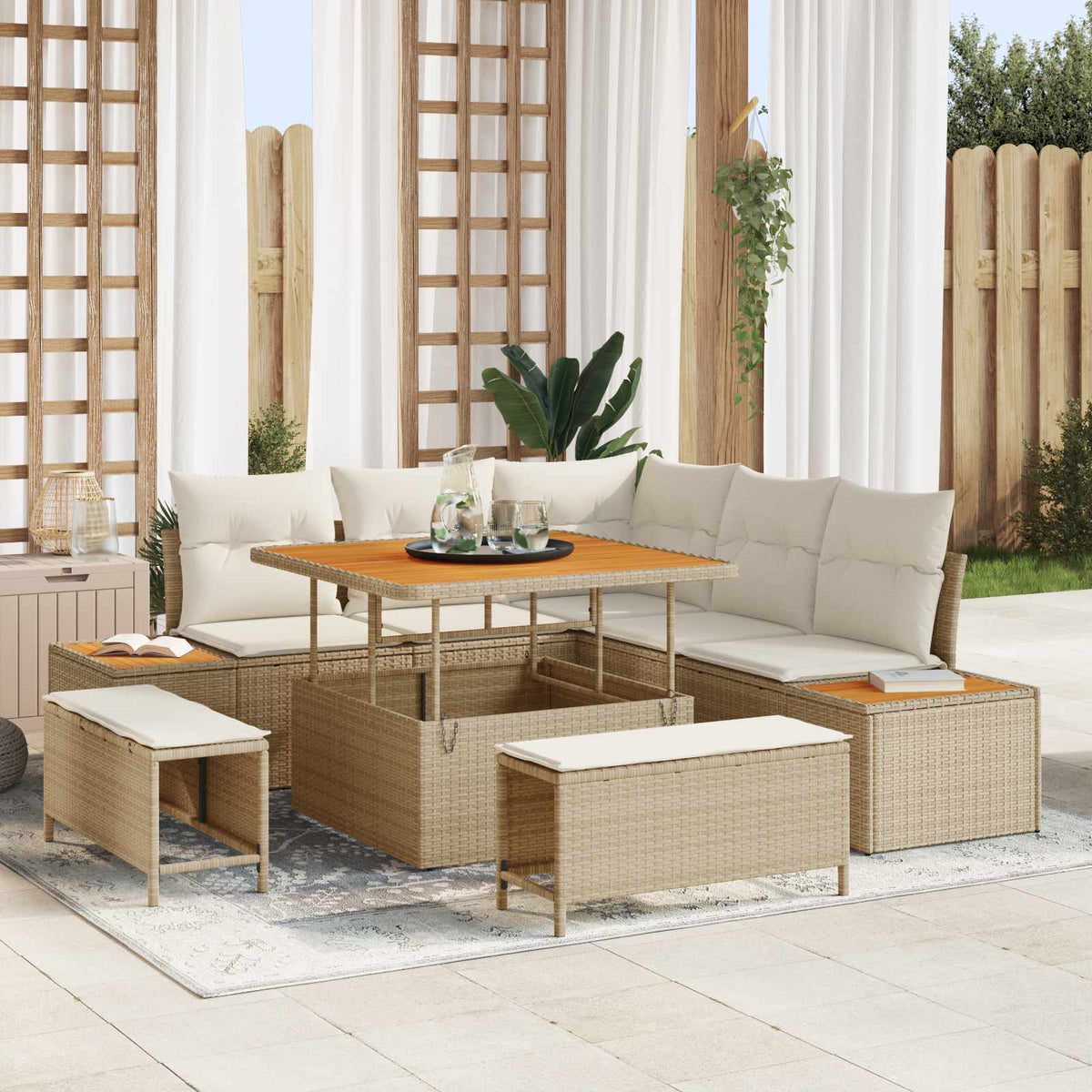 Tuinbankenset met kussen 8 pcs Beige en Crème is nu te koop bij PeponiXL, paradijselijk wonen!