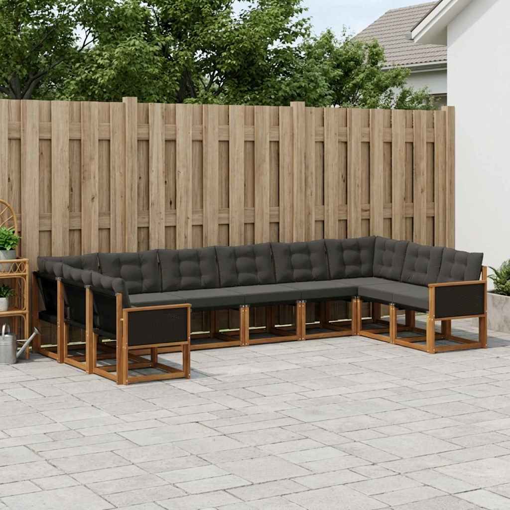 Buiten bankenset met kussen 10 pcs Naturel en Zwart is nu te koop bij PeponiXL, paradijselijk wonen!