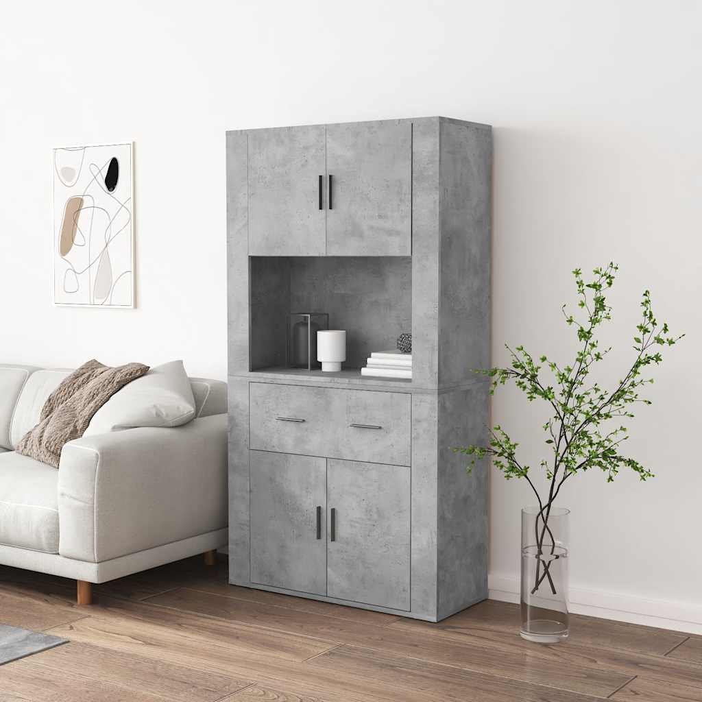 Hoge kast bewerkt hout betongrijs is nu te koop bij PeponiXL, paradijselijk wonen!