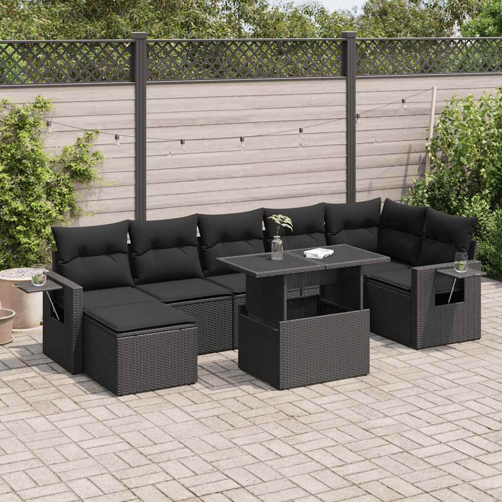 8-delige Loungeset met kussens poly rattan zwart is nu te koop bij PeponiXL, paradijselijk wonen!