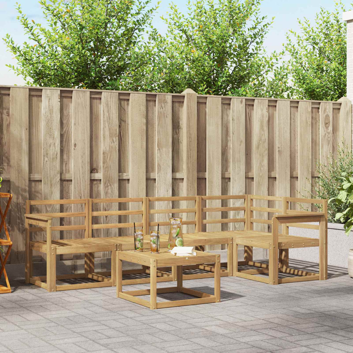 Buiten bankenset 6 pcs Wit Massief Acaciahout is nu te koop bij PeponiXL, paradijselijk wonen!