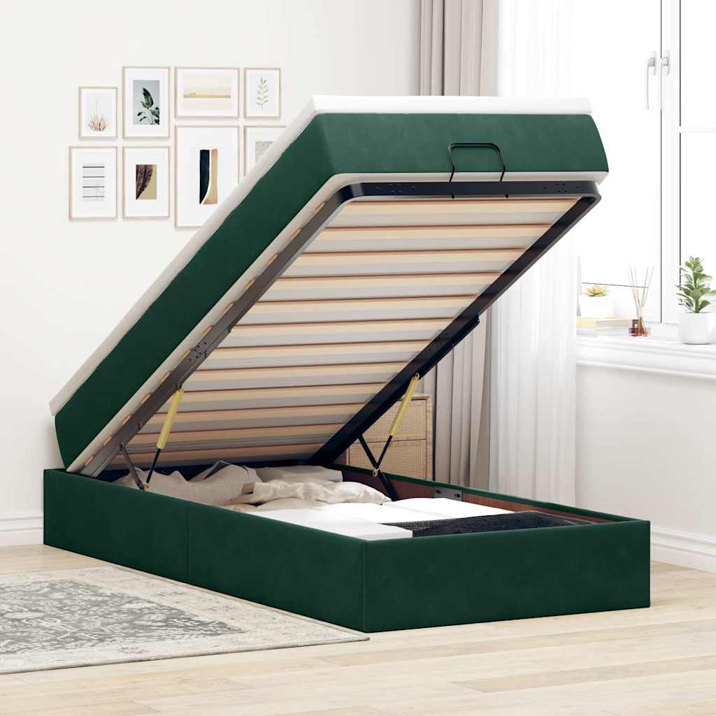 Ottoman bed met matras 80x200cm fluweel donkergroen is nu te koop bij PeponiXL, paradijselijk wonen!