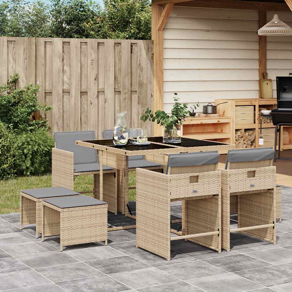 9-delige Tuinset met kussens poly rattan gemengd beige is nu te koop bij PeponiXL, paradijselijk wonen!