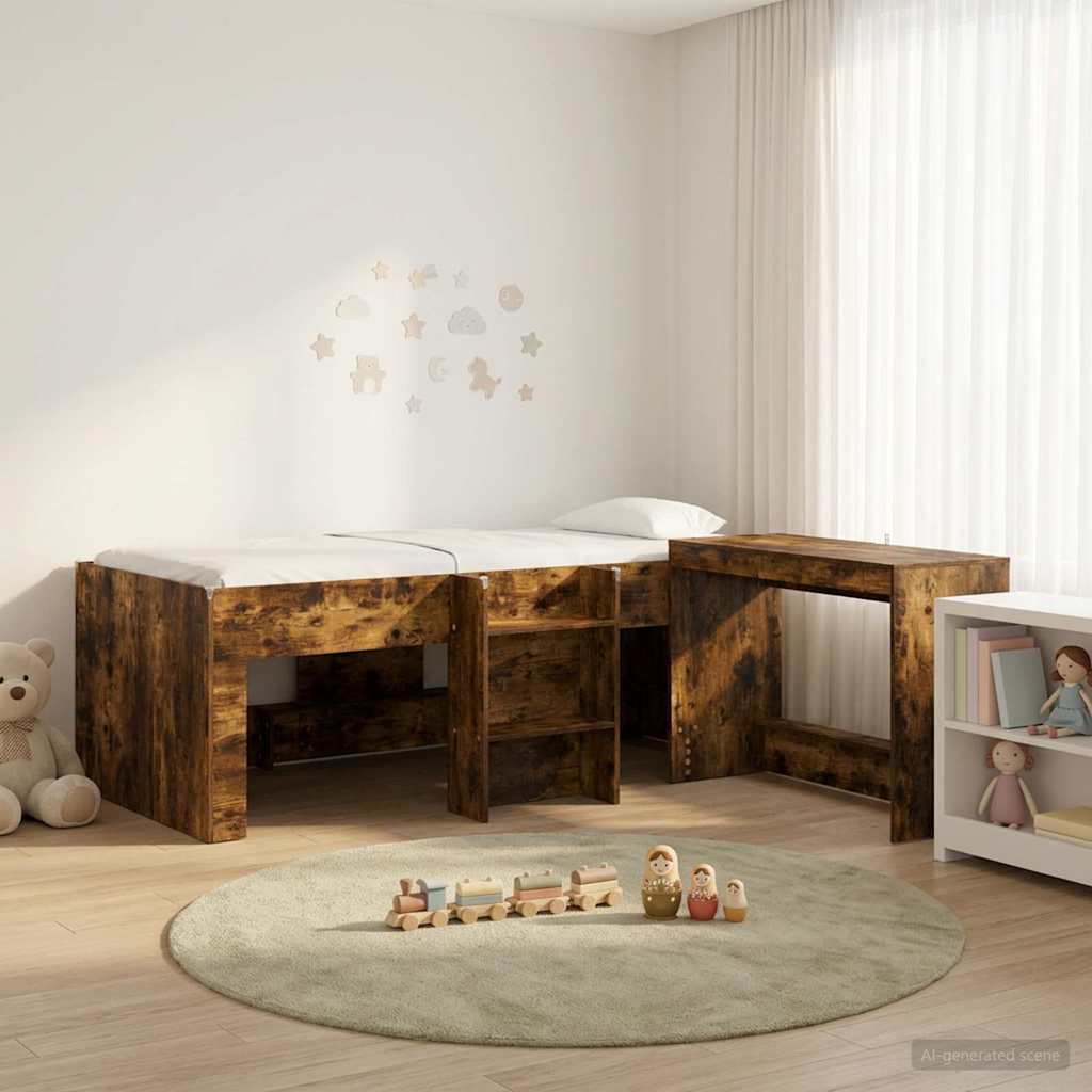 Hoge Bed Frame met Bureau voor Kinderen 2 st Gerookt eiken is nu te koop bij PeponiXL, paradijselijk wonen!