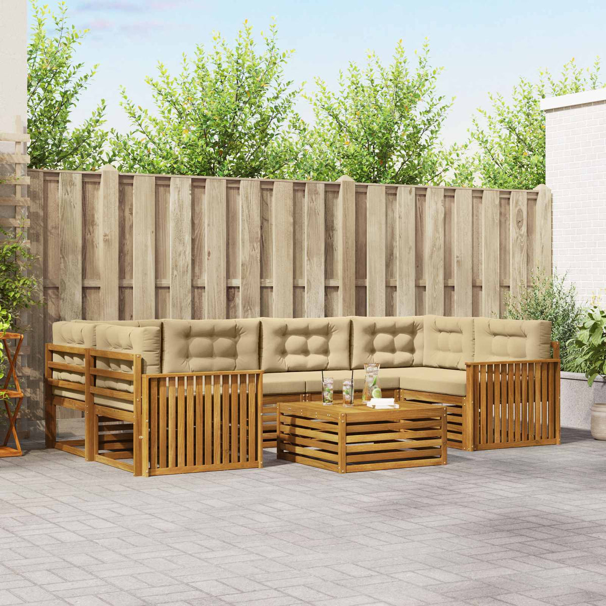 Buiten bankenset met kussen 7 pcs Natuurlijk en Beige is nu te koop bij PeponiXL, paradijselijk wonen!