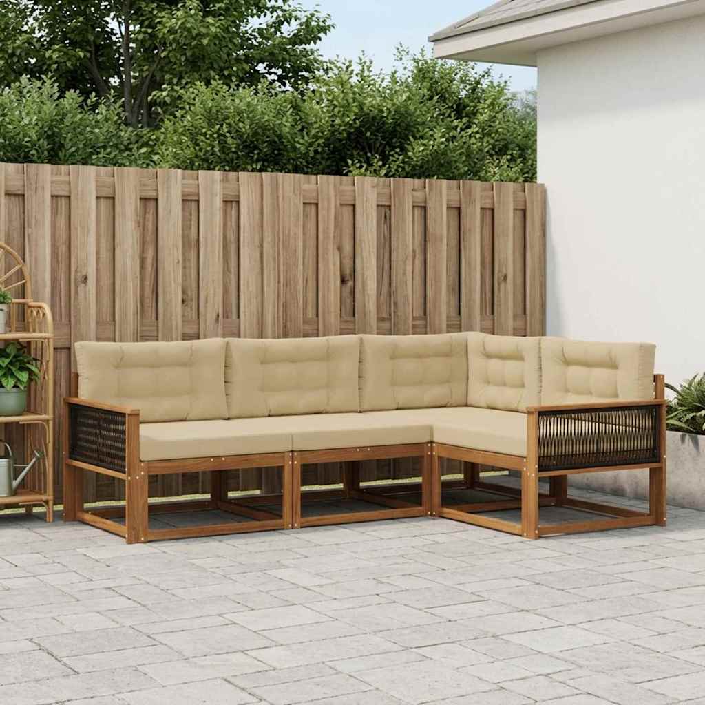 Buiten bankenset met kussen 4 pcs Natuurlijk en Beige is nu te koop bij PeponiXL, paradijselijk wonen!