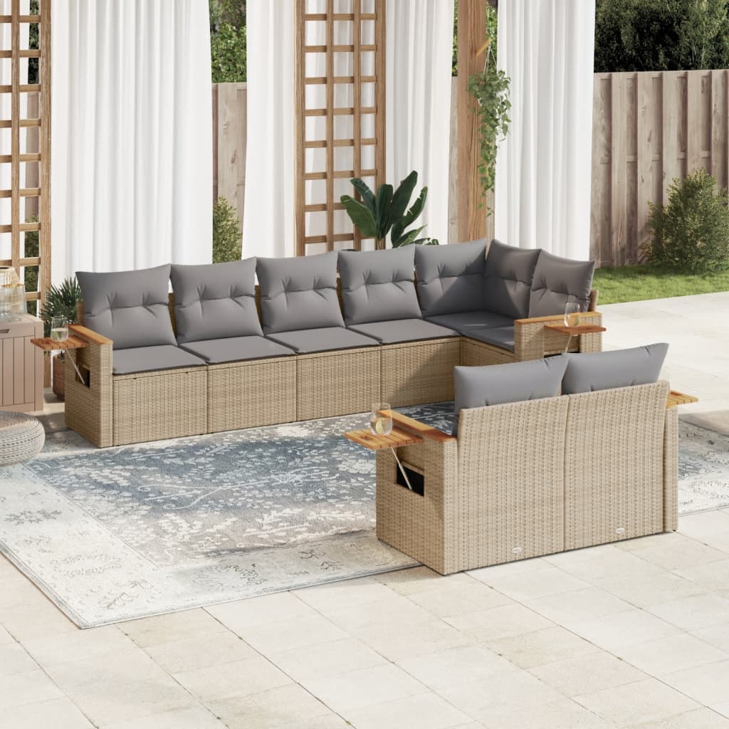 8-delige Loungeset met kussens poly rattan beige is nu te koop bij PeponiXL, paradijselijk wonen!