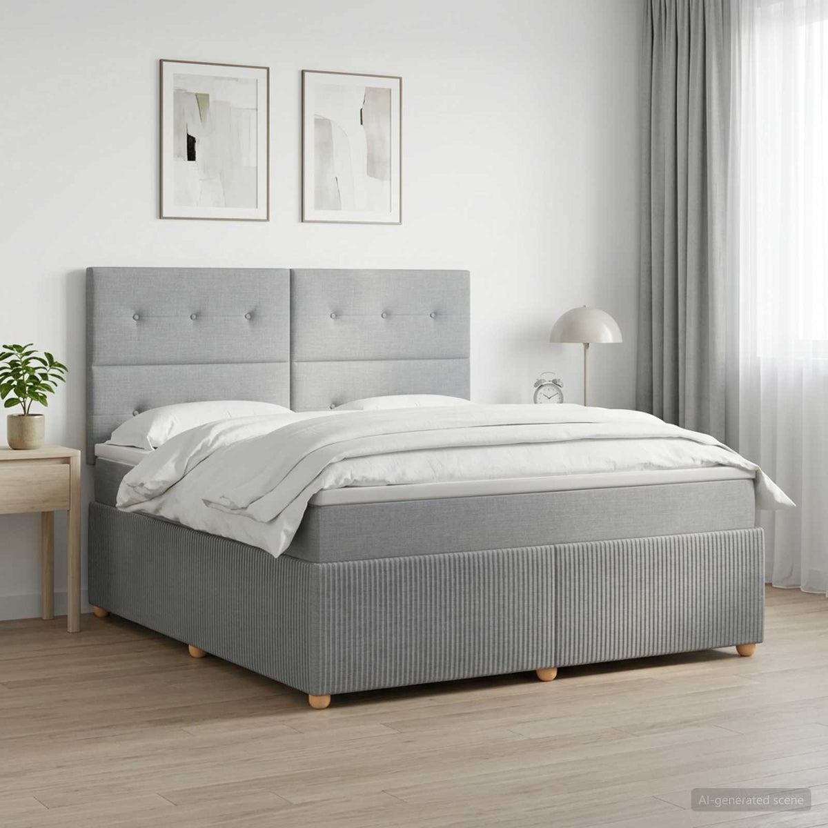 LED Boxspring Bed met Matras Lichtgrijs 140 x 200 cm Stof is nu te koop bij PeponiXL, paradijselijk wonen!