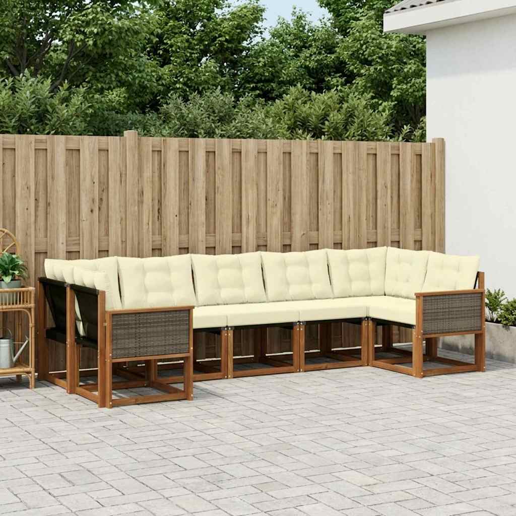 Buiten bankenset met kussen 7 pcs Natuurlijk en Crème is nu te koop bij PeponiXL, paradijselijk wonen!