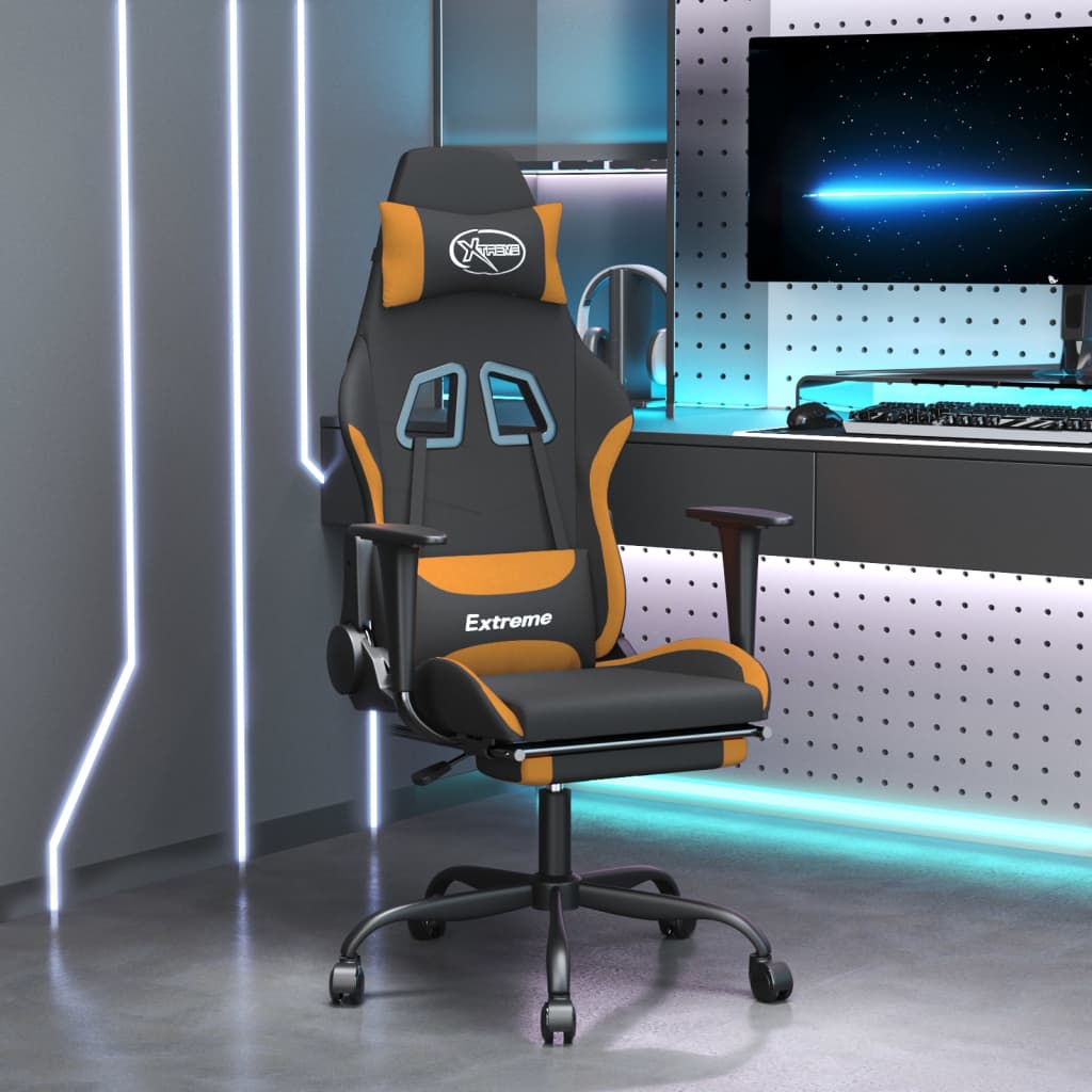 Gamestoel met voetensteun stof zwart en oranje is nu te koop bij PeponiXL, paradijselijk wonen!