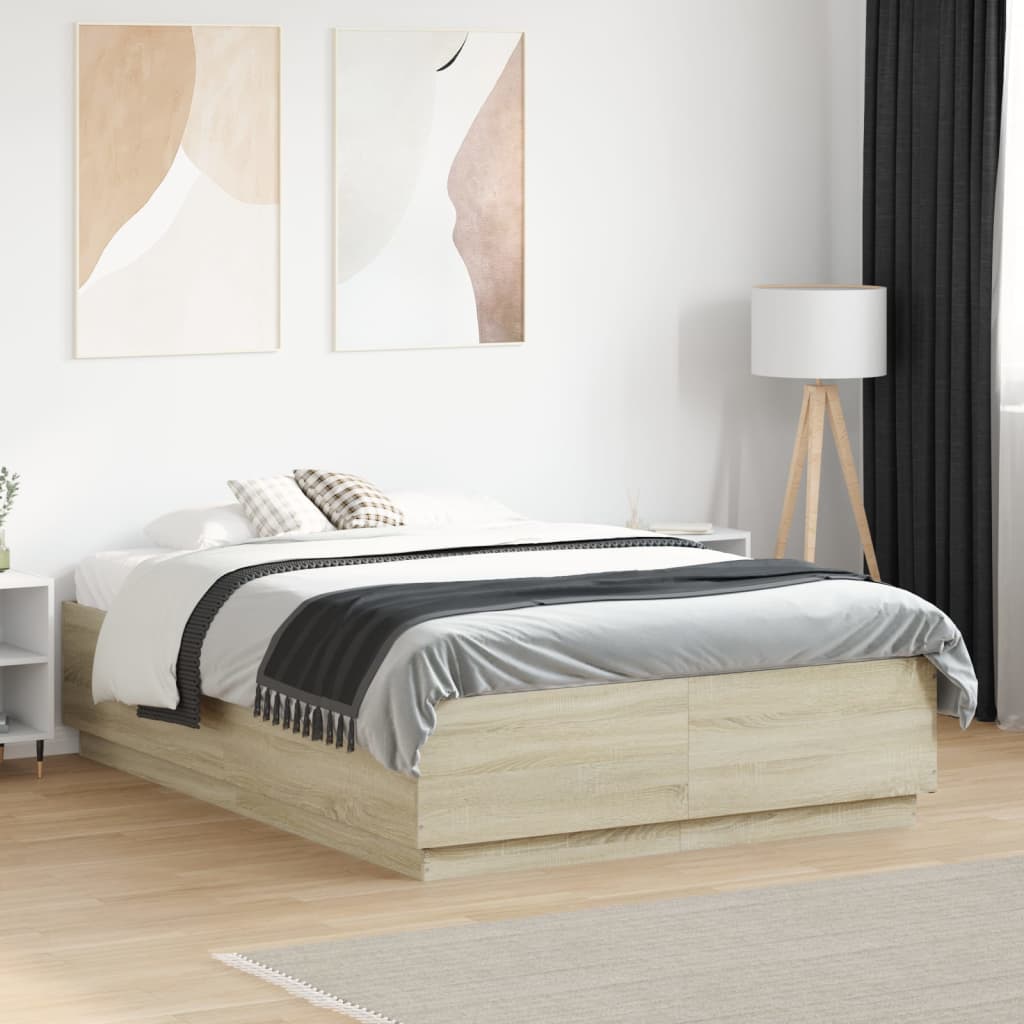 Bedframe bewerkt hout sonoma eikenkleurig 120x190 cm is nu te koop bij PeponiXL, paradijselijk wonen!