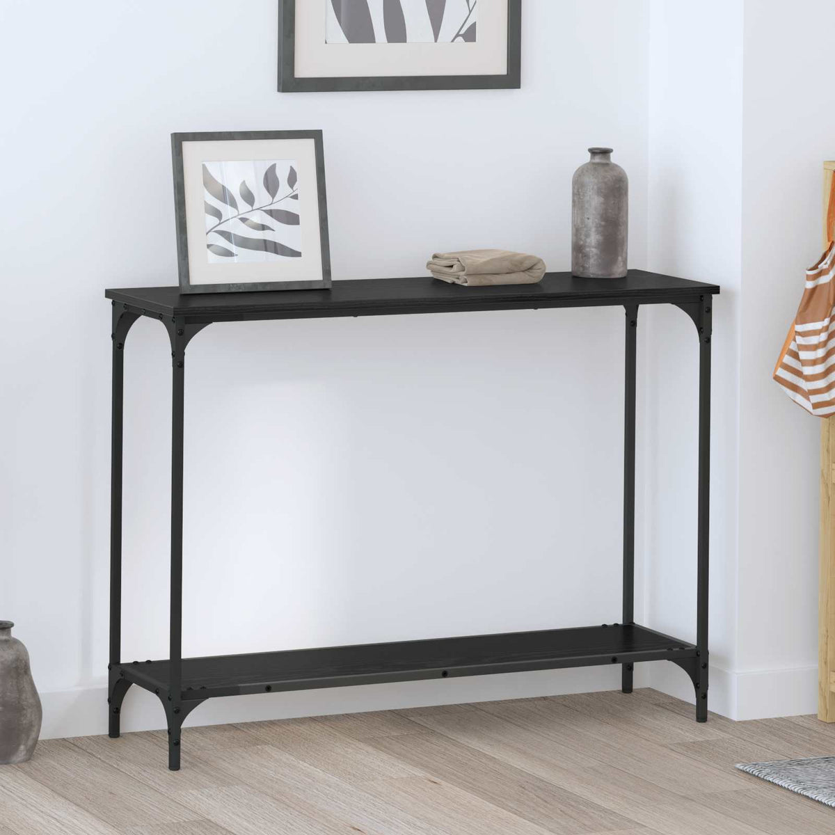 Wandtafel met plank Zwart eiken 101 x 30.5 x 75 cm Bewerkt hout is nu te koop bij PeponiXL, paradijselijk wonen!