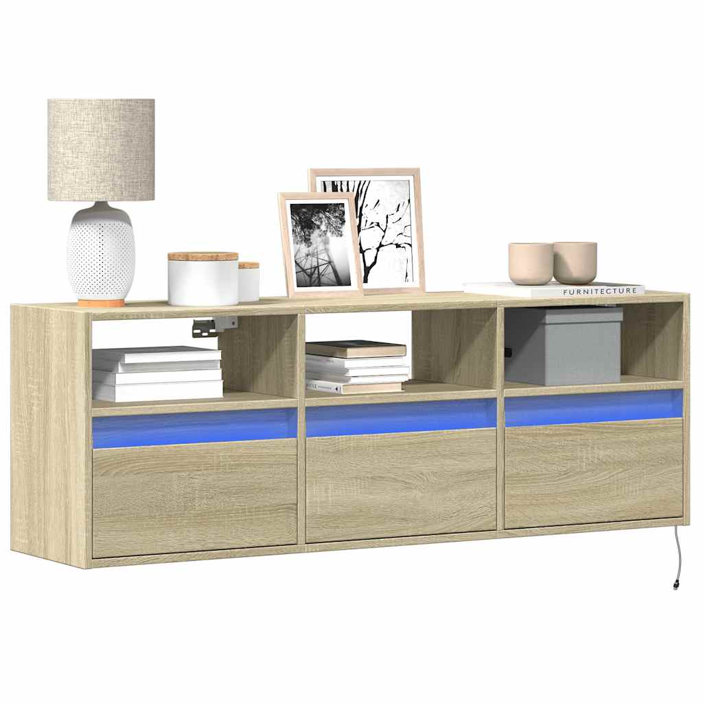 Tv-wandmeubel met LED-verlichting 130x31x45 cm sonoma eiken is nu te koop bij PeponiXL, paradijselijk wonen!
