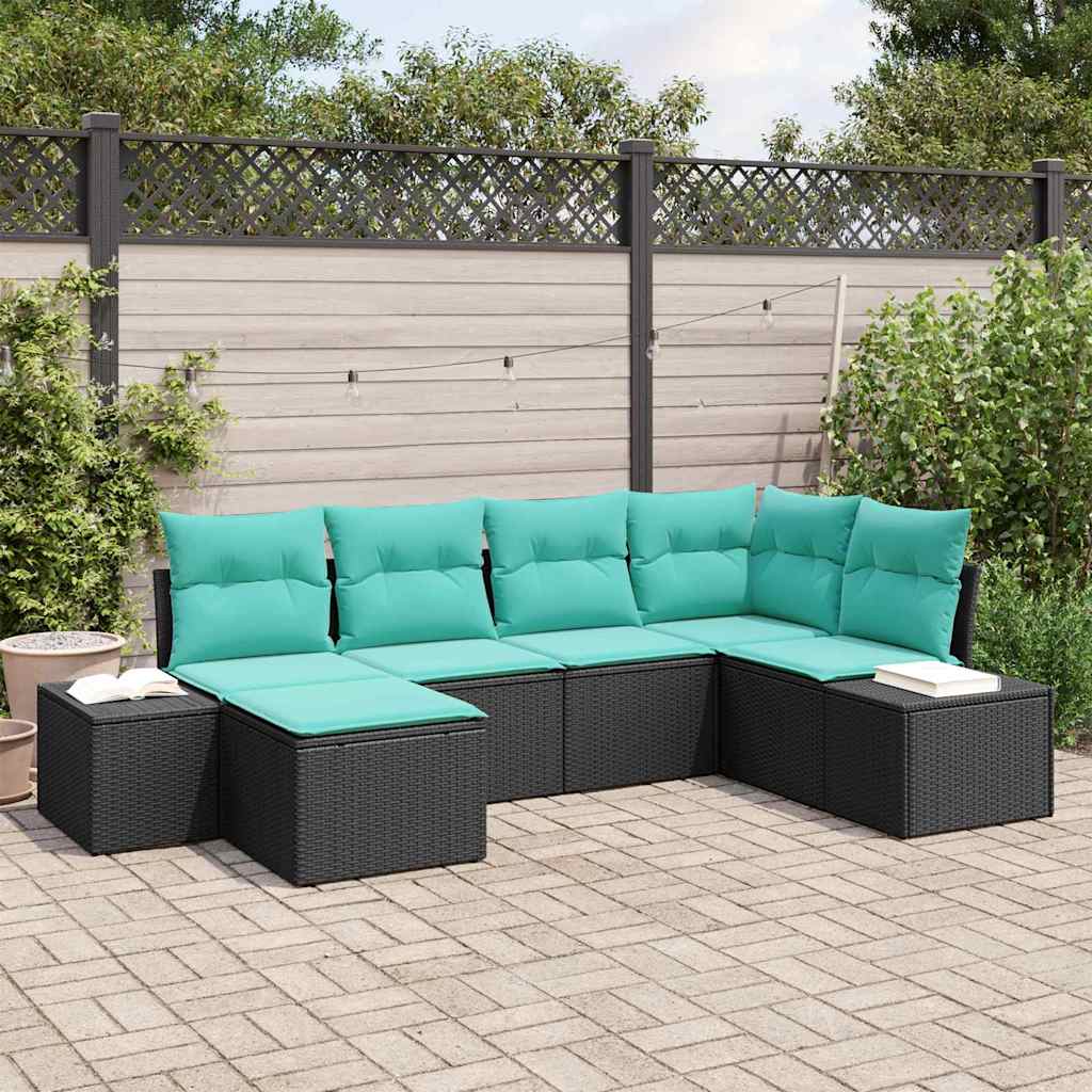 Tuin Sofa Set 6 st Zwart en Turquoise poly rattan is nu te koop bij PeponiXL, paradijselijk wonen!