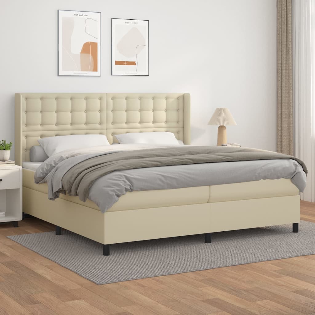 Boxspring met matras kunstleer crèmekleurig 200x200 cm is nu te koop bij PeponiXL, paradijselijk wonen!