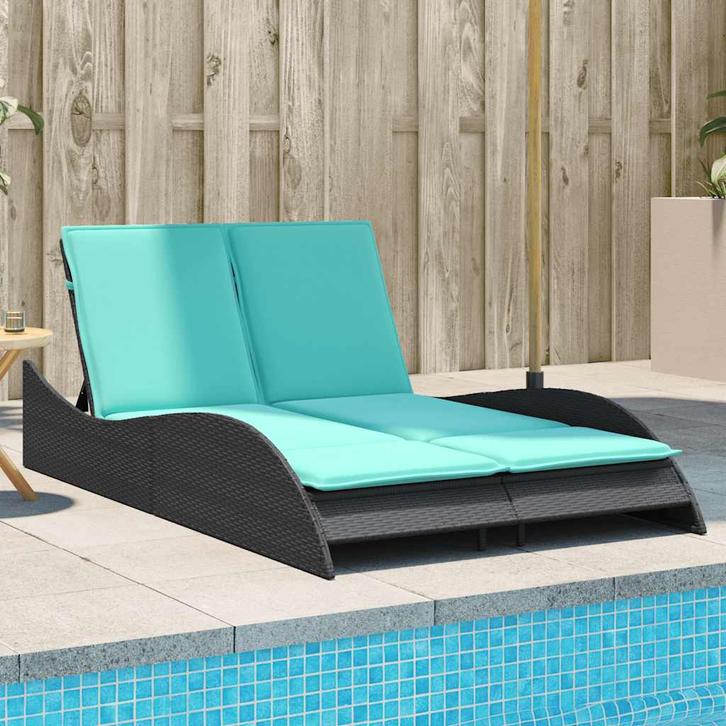 Ligbed met kussens zwart 114x205x73 cm poly rattan is nu te koop bij PeponiXL, paradijselijk wonen!