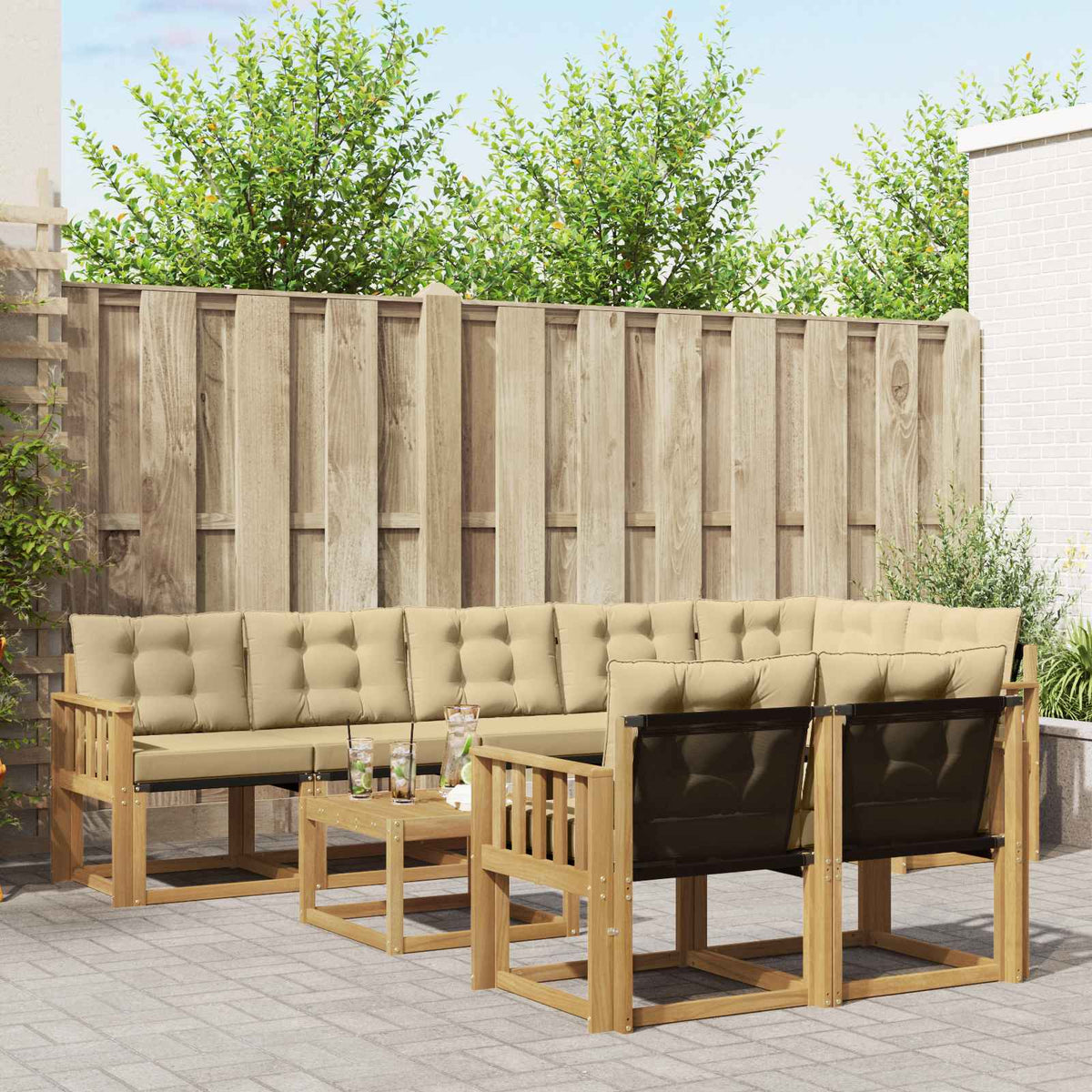 Buiten bankenset met kussen 9 pcs Wit en Beige is nu te koop bij PeponiXL, paradijselijk wonen!