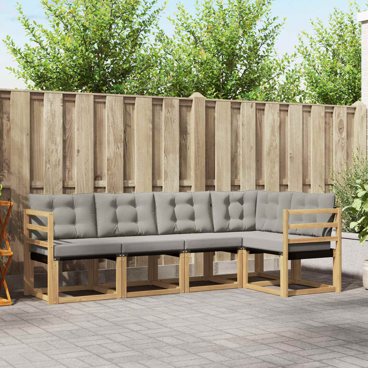Buiten bankenset met kussen 5 pcs Wit en Lichtgrijs is nu te koop bij PeponiXL, paradijselijk wonen!