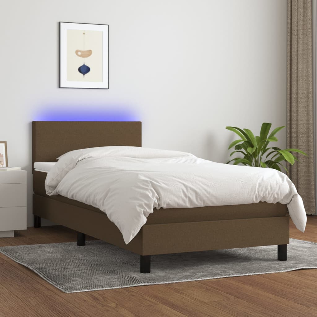 Boxspring met matras en LED stof donkerbruin 80x200 cm is nu te koop bij PeponiXL, paradijselijk wonen!