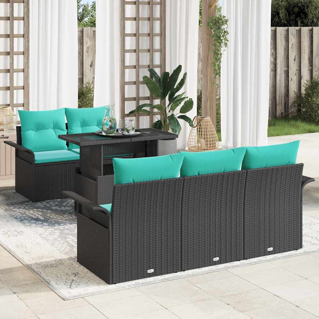 Tuin Sofa Set met kussen met opslag 6 pcs Zwart Poly Rattan is nu te koop bij PeponiXL, paradijselijk wonen!