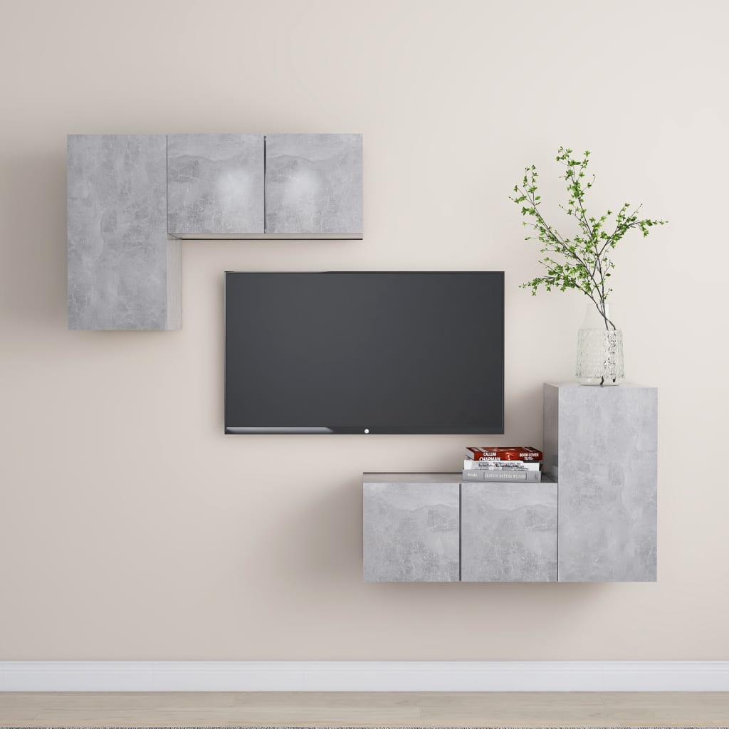 4-delige Tv-meubelset spaanplaat betongrijs is nu te koop bij PeponiXL, paradijselijk wonen!